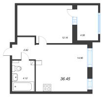 2 ккв (Евро) № 362 Корп.: 1-2 , Секция 7  в ЖК ID Kudrovo II
