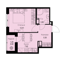 1 ккв № 31 Корп.: 1-4 , Секция 1  в ЖК ID Kudrovo II