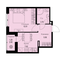 1 ккв № 18 Корп.: 1-4 , Секция 1  в ЖК ID Kudrovo II