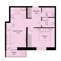 2 ккв (Евро) № 249 Корп.: 1-5 , Секция 4  в ЖК ID Kudrovo II