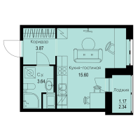 Студия № 340 Корп.: 1-4 , Секция 6  в ЖК ID Kudrovo II