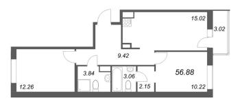 3 ккв (Евро) № 231 Корп.: 2-1 , Секция 2  в ЖК ID Murino III