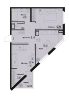 2 ккв № 1013 Корп.: 2-2 , Секция 9  в ЖК ID Murino III