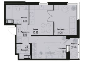 2 ккв № 564 Корп.: 2-2 , Секция 5  в ЖК ID Murino III