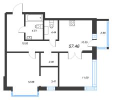 2 ккв № 365 Корп.: 1-1 , Секция 3  в ЖК ID Murino III