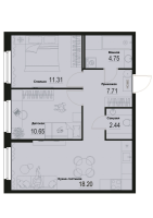 3 ккв (Евро) № 641 Корп.: 2-2 , Секция 6  в ЖК ID Murino III