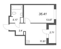 1 ккв № 401 Корп.: 2-1 , Секция 4  в ЖК ID Murino III