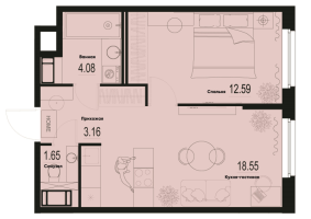 2 ккв (Евро) № 653 Корп.: 2-2 , Секция 6  в ЖК ID Murino III