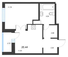 1 ккв № 413 Корп.: 1-2 , Секция 4  в ЖК ID Murino III
