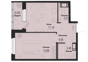 1 ккв № 595 Корп.: 2-2 , Секция 5  в ЖК ID Murino III