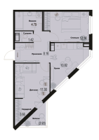 2 ккв № 961 Корп.: 2-2 , Секция 9  в ЖК ID Murino III