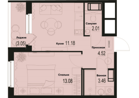 1 ккв № 511 Корп.: 2-2 , Секция 5  в ЖК ID Murino III