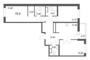 3 ккв № 324 Корп.: 2-1 , Секция 3  в ЖК ID Murino III