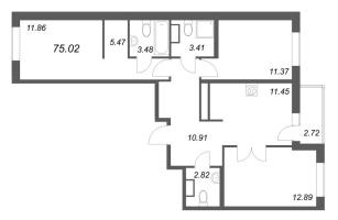 3 ккв № 279 Корп.: 2-1 , Секция 3  в ЖК ID Murino III