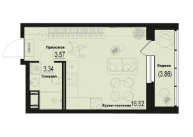 Студия № 735 Корп.: 2-2 , Секция 6  в ЖК ID Murino III