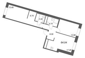3 ккв (Евро) № 225 Корп.: 1 , Секция 9  в ЖК ID Petrogradskaya