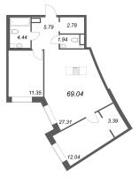 3 ккв (Евро) № 620 Корп.: 1 , Секция 21  в ЖК ID Petrogradskaya