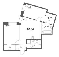 3 ккв (Евро) № 222 Корп.: 1 , Секция 9  в ЖК ID Petrogradskaya