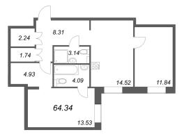 2 ккв № 452 Корп.: 1 , Секция 16  в ЖК ID Petrogradskaya