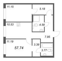 2 ккв № 734 Корп.: 1 , Секция 26  в ЖК ID Petrogradskaya
