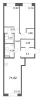 3 ккв (Евро) № 305 Корп.: 1 , Секция 12  в ЖК ID Petrogradskaya