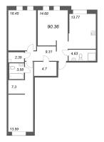 3 ккв № 709 Корп.: 1 , Секция 25  в ЖК ID Petrogradskaya
