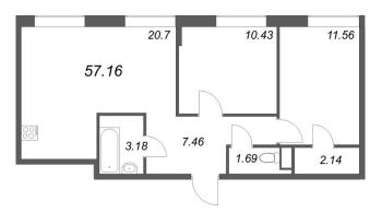3 ккв (Евро) № 17 Корп.: 1 , Секция 1  в ЖК ID Petrogradskaya