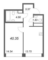 1 ккв № 386 Корп.: 1 , Секция 14  в ЖК ID Petrogradskaya