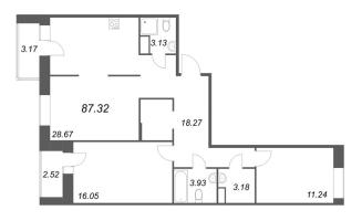 3 ккв (Евро) № 335 Корп.: 2 , Секция 6  в ЖК ID Svetlanovskiy