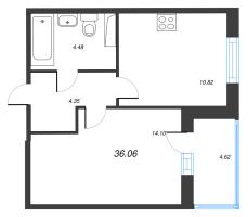 1 ккв № 102 Корп.: 6 , Секция 3  в ЖК IQ Гатчина