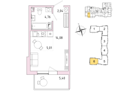 Студия № 236 Корп.: 6 , Секция 6  в ЖК IQ Гатчина