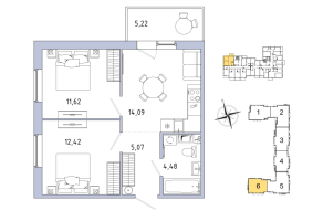 2 ккв № 238 Корп.: 6 , Секция 6  в ЖК IQ Гатчина