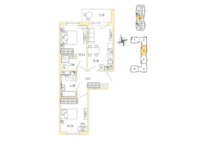 3 ккв (Евро) № 103 Корп.: 6 , Секция 3  в ЖК IQ Гатчина