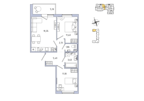 3 ккв (Евро) № 13 Корп.: 6 , Секция 1  в ЖК IQ Гатчина