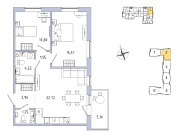3 ккв (Евро) № 49 Корп.: 6 , Секция 2  в ЖК IQ Гатчина
