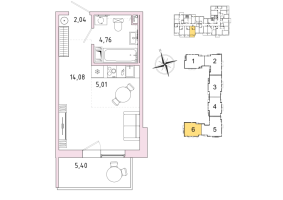 Студия № 234 Корп.: 6 , Секция 6  в ЖК IQ Гатчина
