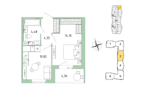 1 ккв № 99 Корп.: 6 , Секция 3  в ЖК IQ Гатчина