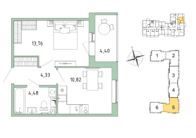 1 ккв № 186 Корп.: 6 , Секция 5  в ЖК IQ Гатчина