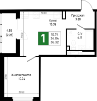 2 ккв (Евро) № 588 Корп.: 5.2 , Секция 5.9  в ЖК Имена