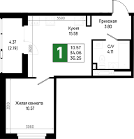 2 ккв (Евро) № 612 Корп.: 5.2 , Секция 5.10  в ЖК Имена