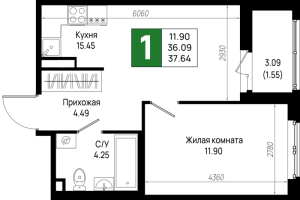 2 ккв (Евро) № 649 Корп.: 6 , Секция 6.5  в ЖК Имена