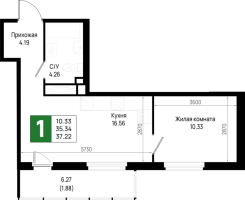 2 ккв (Евро) № 615 Корп.: 5.3 , Секция 5.14  в ЖК Имена