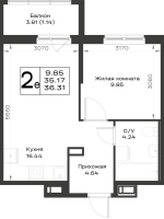 2 ккв (Евро) № 12 Корп.: 4.2 , Секция 4.1  в ЖК Имена