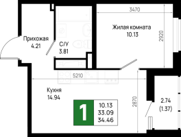 1 ккв № 614 Корп.: 5.3 , Секция 5.14  в ЖК Имена