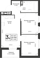 3 ккв (Евро) № 296 Корп.: 4.1 , Секция 4.8  в ЖК Имена