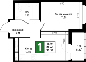 1 ккв № 343 Корп.: 5.2 , Секция 5.9  в ЖК Имена
