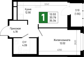 1 ккв № 263 Корп.: 5.3 , Секция 5.11  в ЖК Имена
