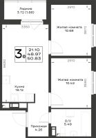 3 ккв (Евро) № 601 Корп.: 4.2 , Секция 4.4  в ЖК Имена