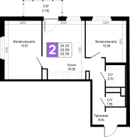 3 ккв (Евро) № 616 Корп.: 5.2 , Секция 5.10  в ЖК Имена