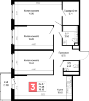 4 ккв (Евро) № 1 Корп.: 6 , Секция 6.1  в ЖК Имена